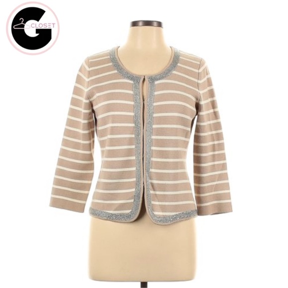 Banana Republic Cardigan Womens Striped Round Neck Hook Loop Sweater Knit - Picture 1 of 3